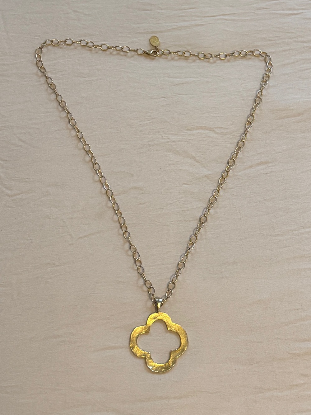 Susan Shaw Gold Toned Clover Pendant Chain Link Necklace Long 29" Made in USA